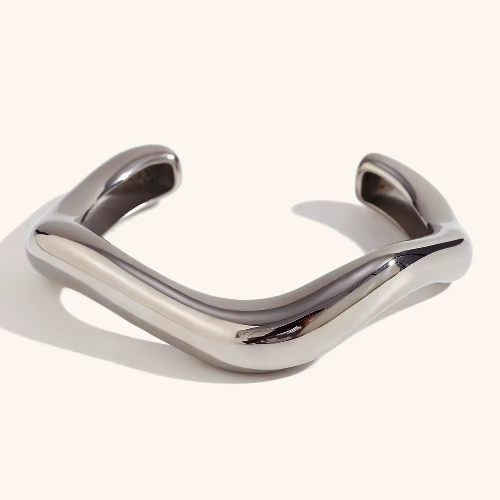 Geo Wave Silver Cuff Bracelet